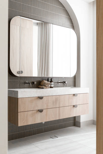 Modern light-filled domestic bathroom.